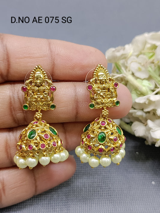 Antique Golden Kempo Jhumki Earring Sku AE 075 SG rchiecreation