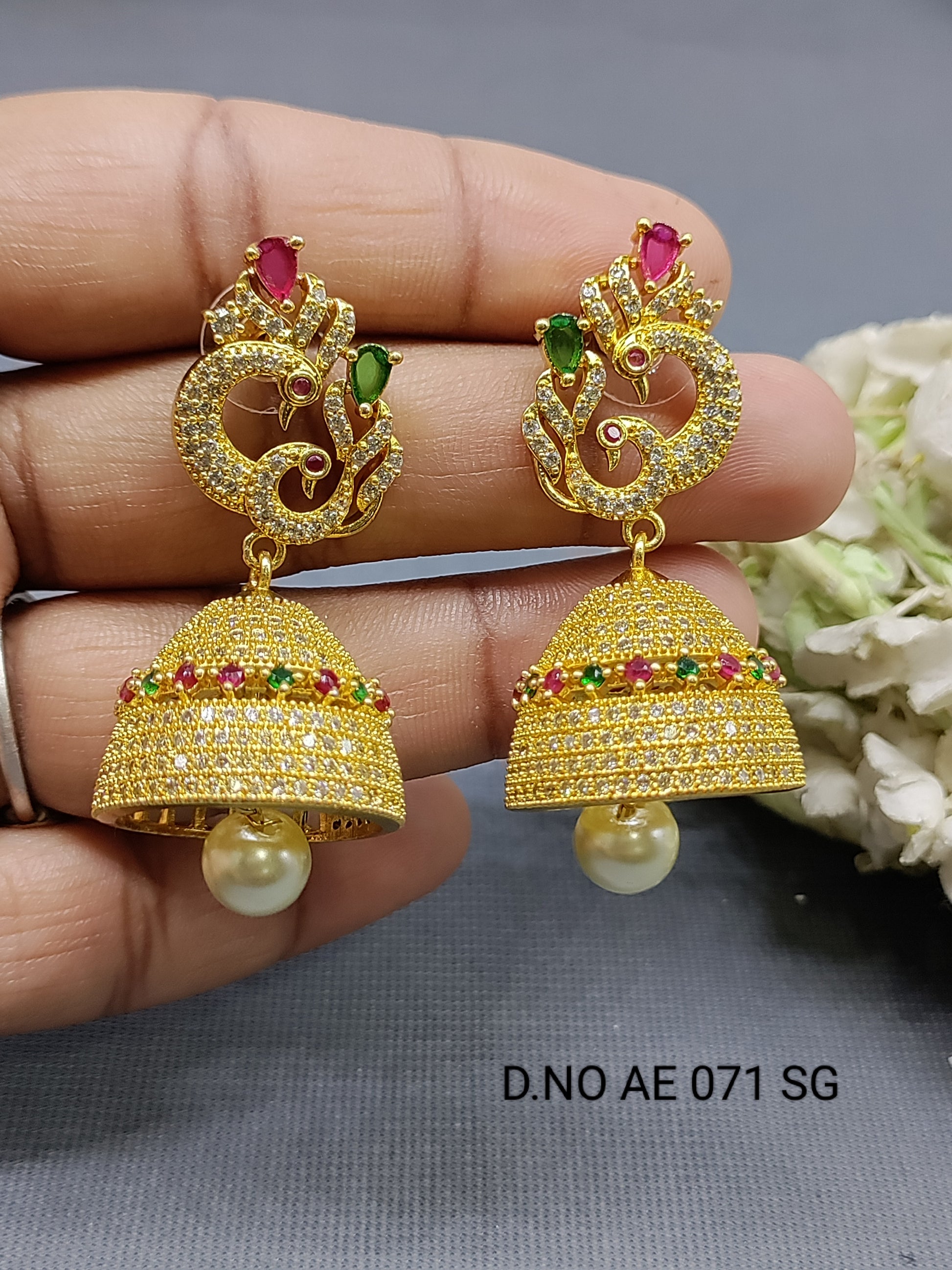 Cz Ad Golden Jhumki Earring Sku AE 071 SG rchiecreation