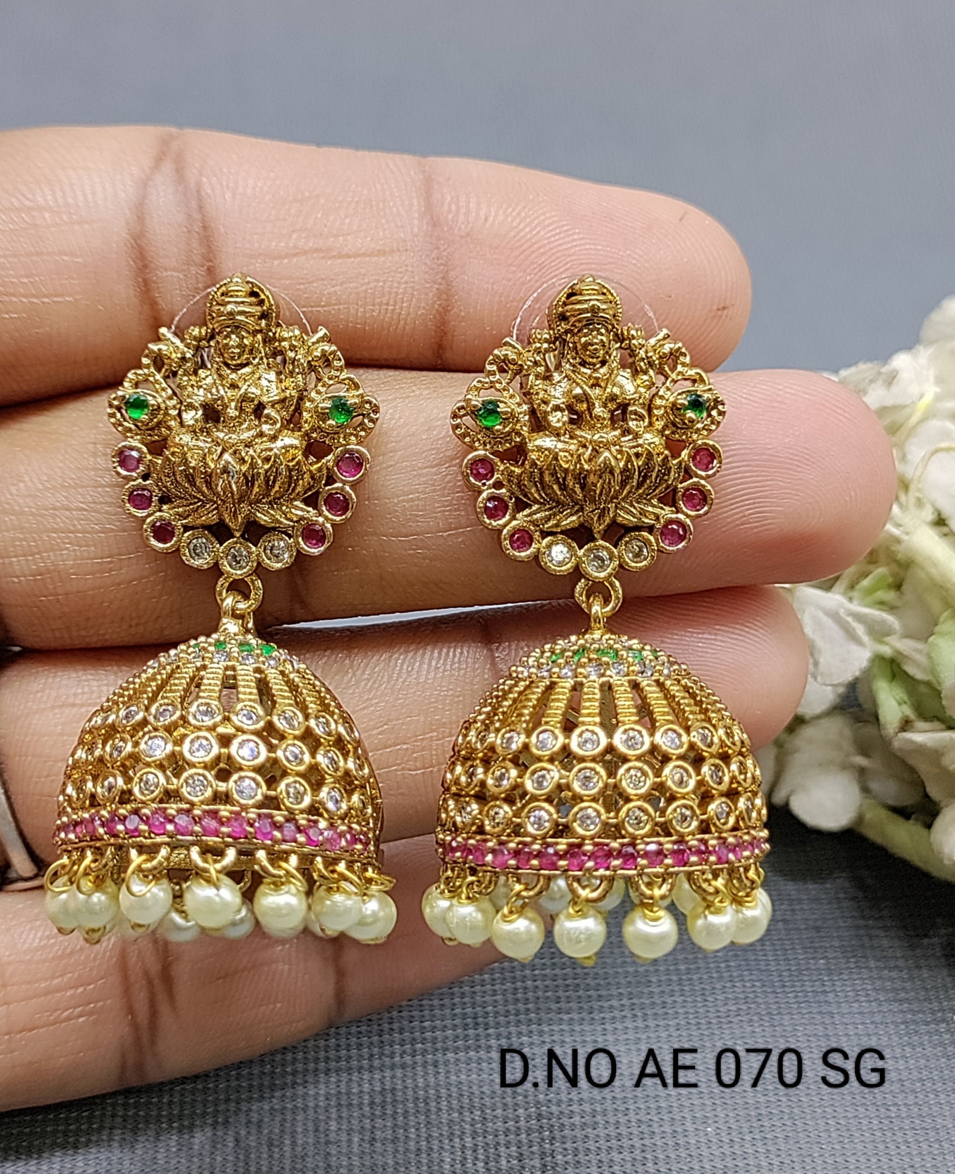 Cz Ad Antique Golden Jhumki Earring Sku AE 070 SG rchiecreation