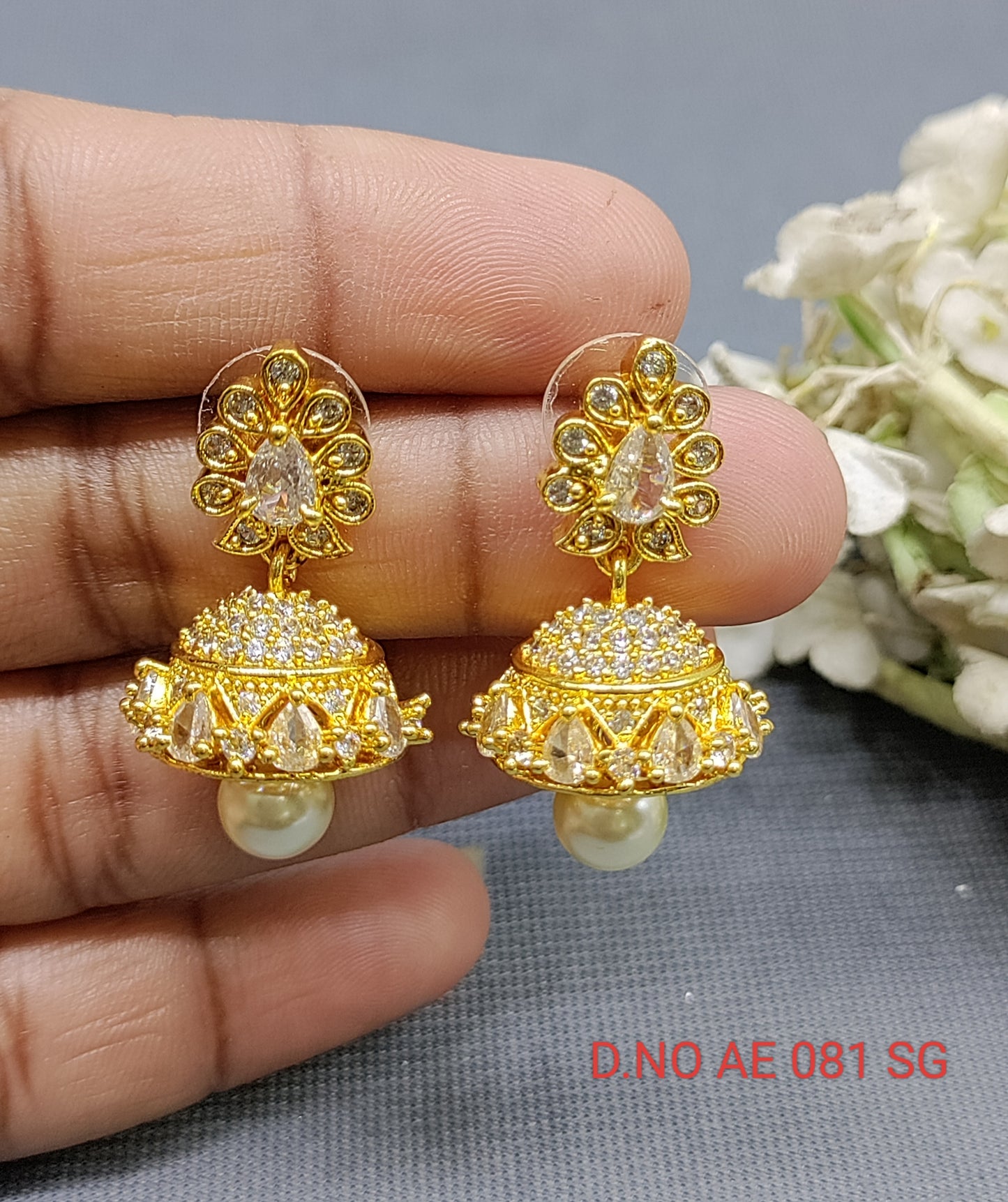 Cz Ad Golden Jhumki Earring Sku AE 081 SG rchiecreation