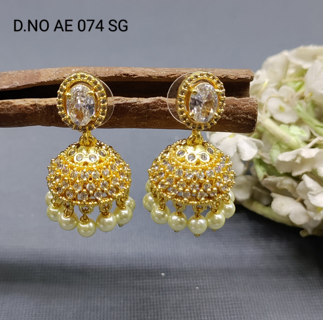 Cz Ad Golden Jhumki Earring Sku AE 074 SG rchiecreation