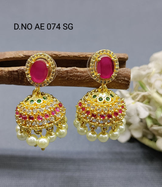 Cz Ad Golden Jhumki Earring Sku AE 074 SG rchiecreation