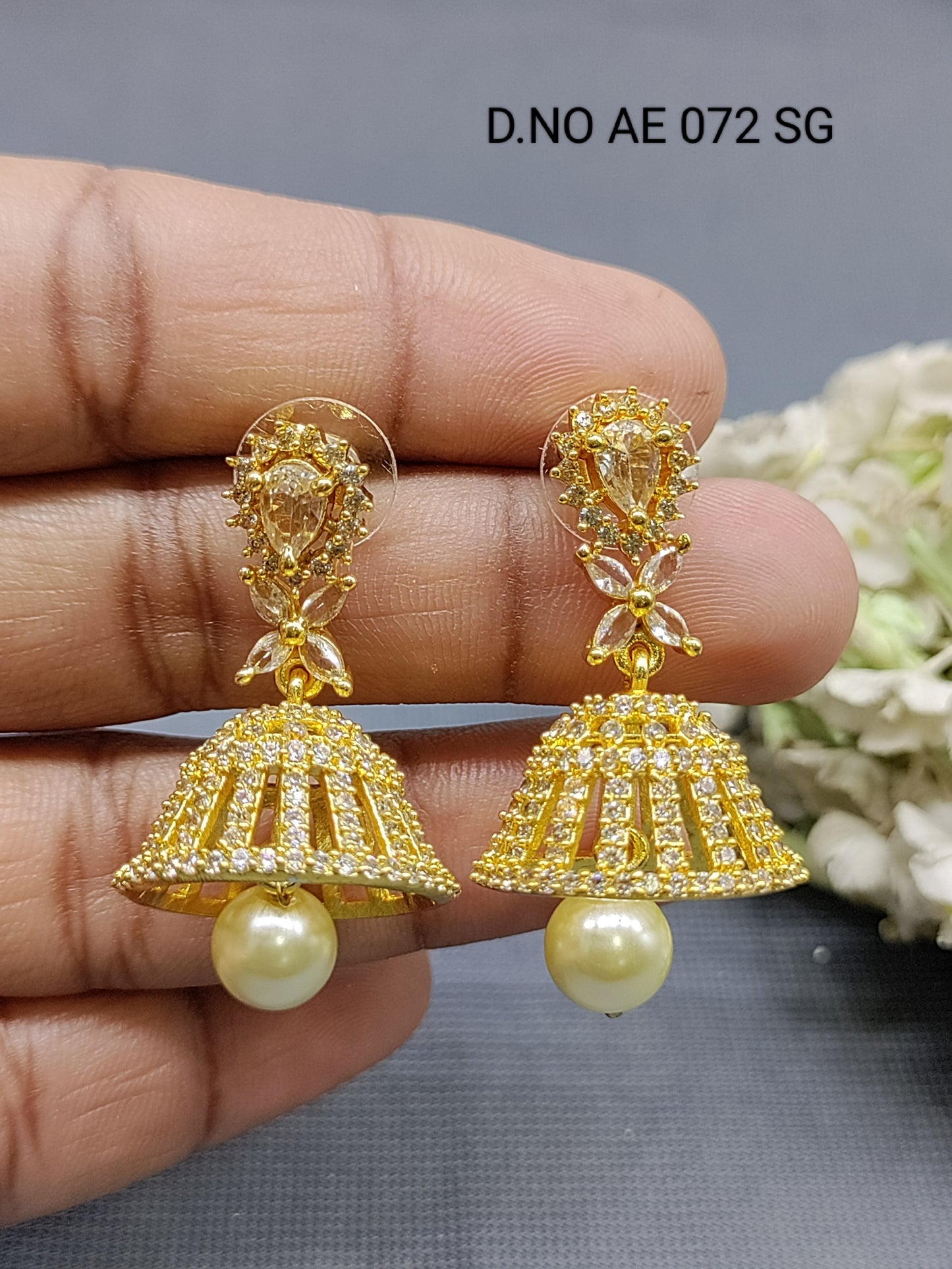 Cz Ad Golden Jhumki Earring Sku AE 072 SG rchiecreation