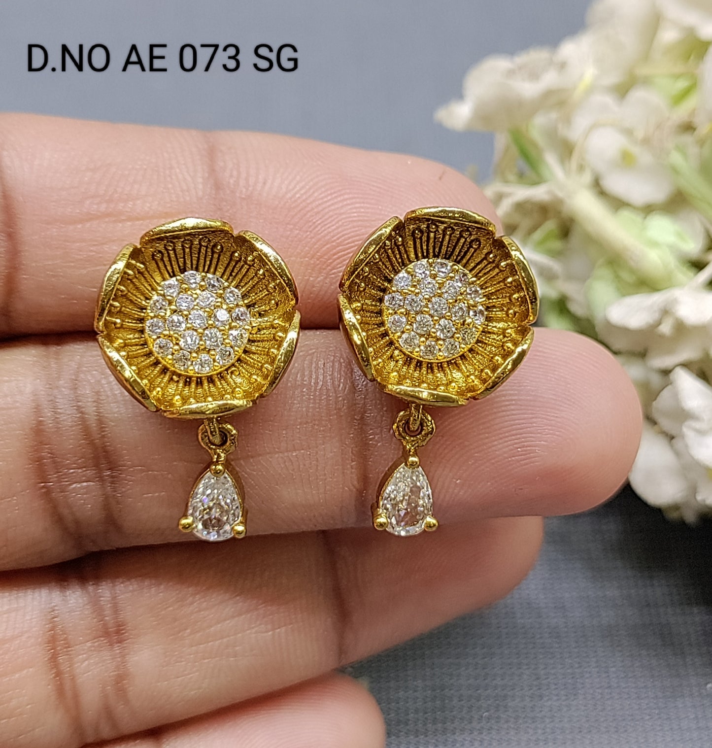 Cz Ad Antique Golden Tops & Stud Earrings Sku AE 073-A SG rchiecreation