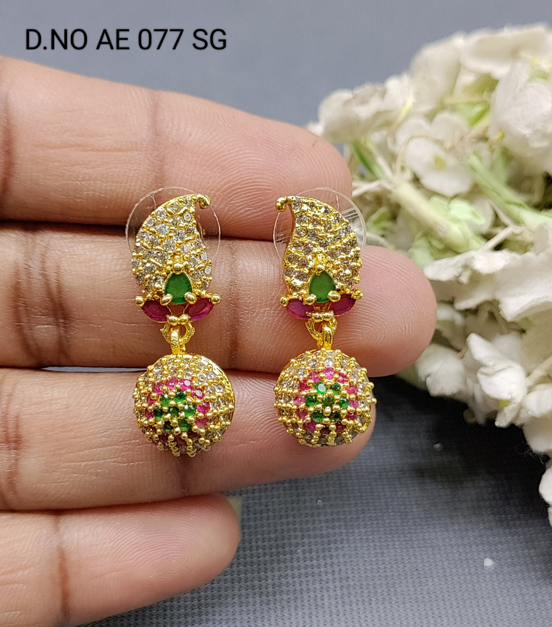 Cz Ad Golden Jhumki Tops & Stud Earrings Sku AE 0767 SG rchiecreation