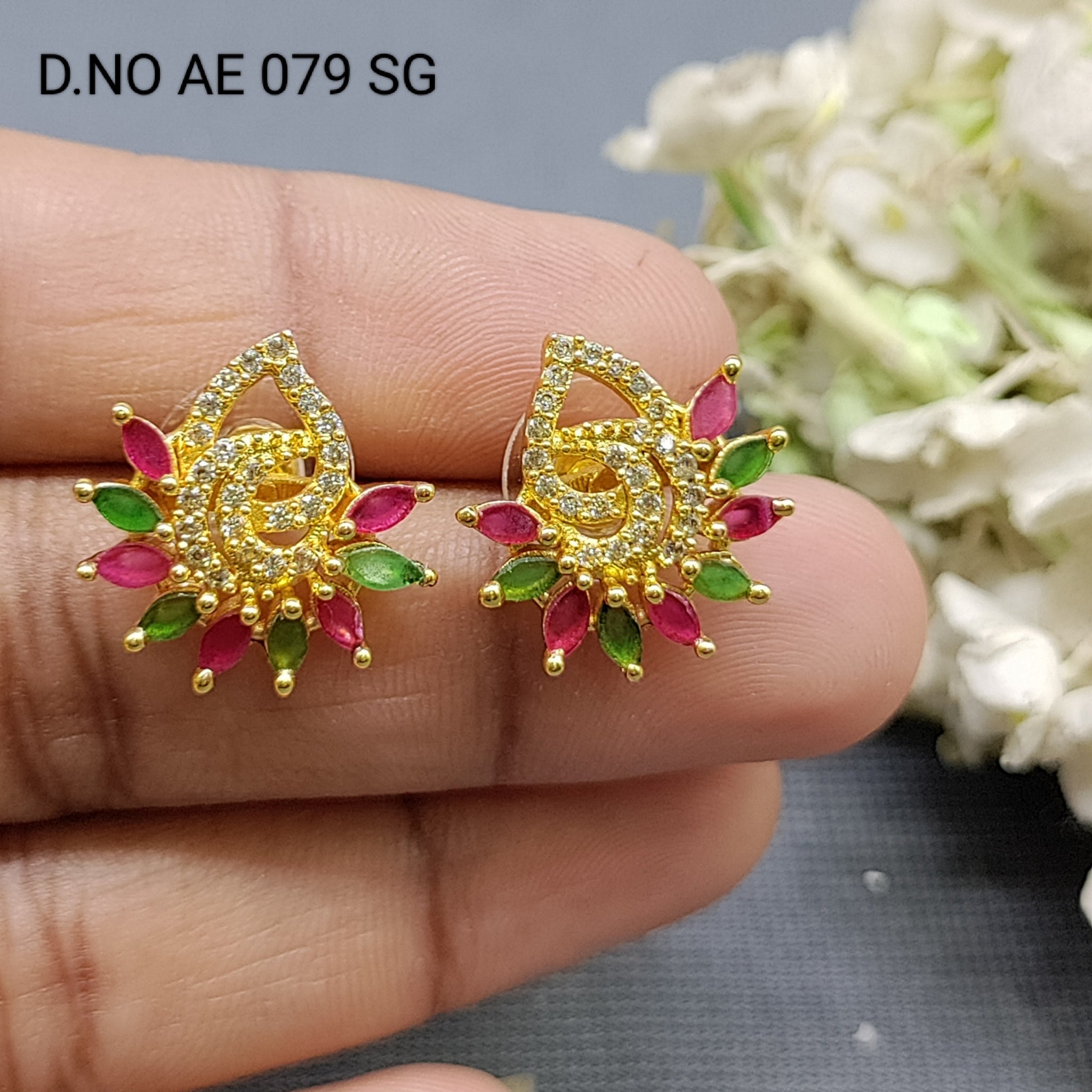 Cz Ad Golden Tops & Stud Earrings Sku AE 079 SG rchiecreation