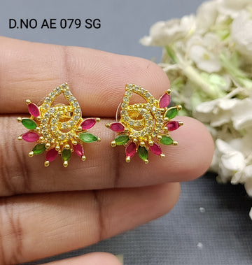 Cz Ad Golden Tops & Stud Earrings Sku AE 079 SG rchiecreation