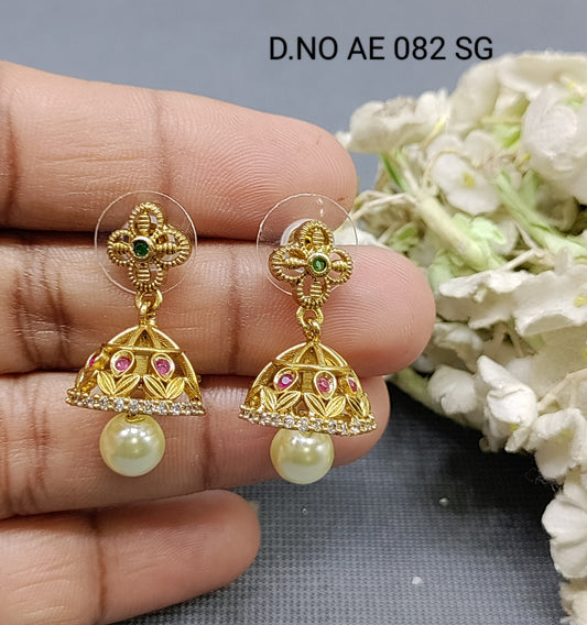 Cz Ad Antique Golden Jhumki Earring Sku AE 082 SG rchiecreation