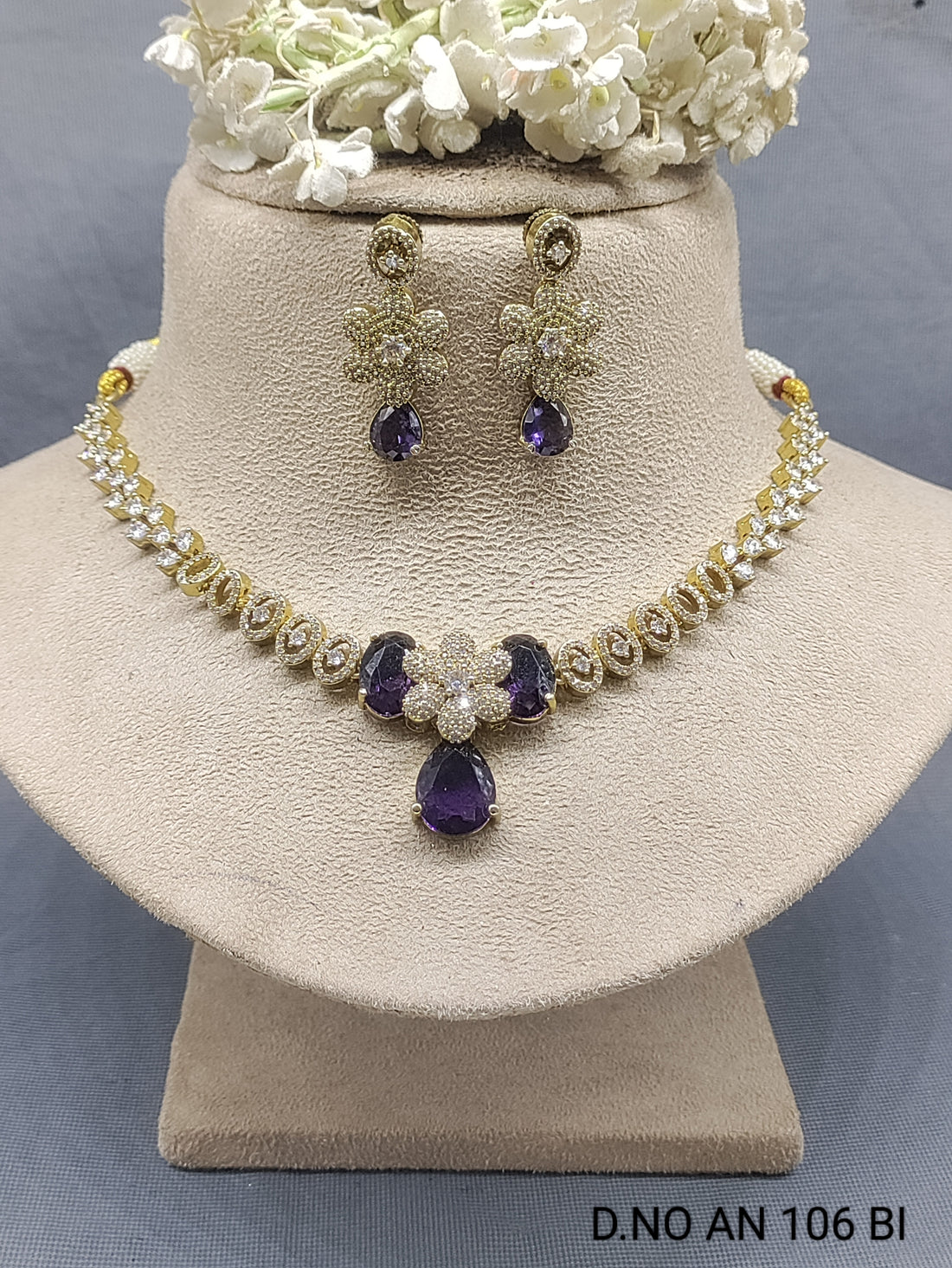 Cz Ad Mehandi Necklace Set Sku AN 106 BI rchiecreation