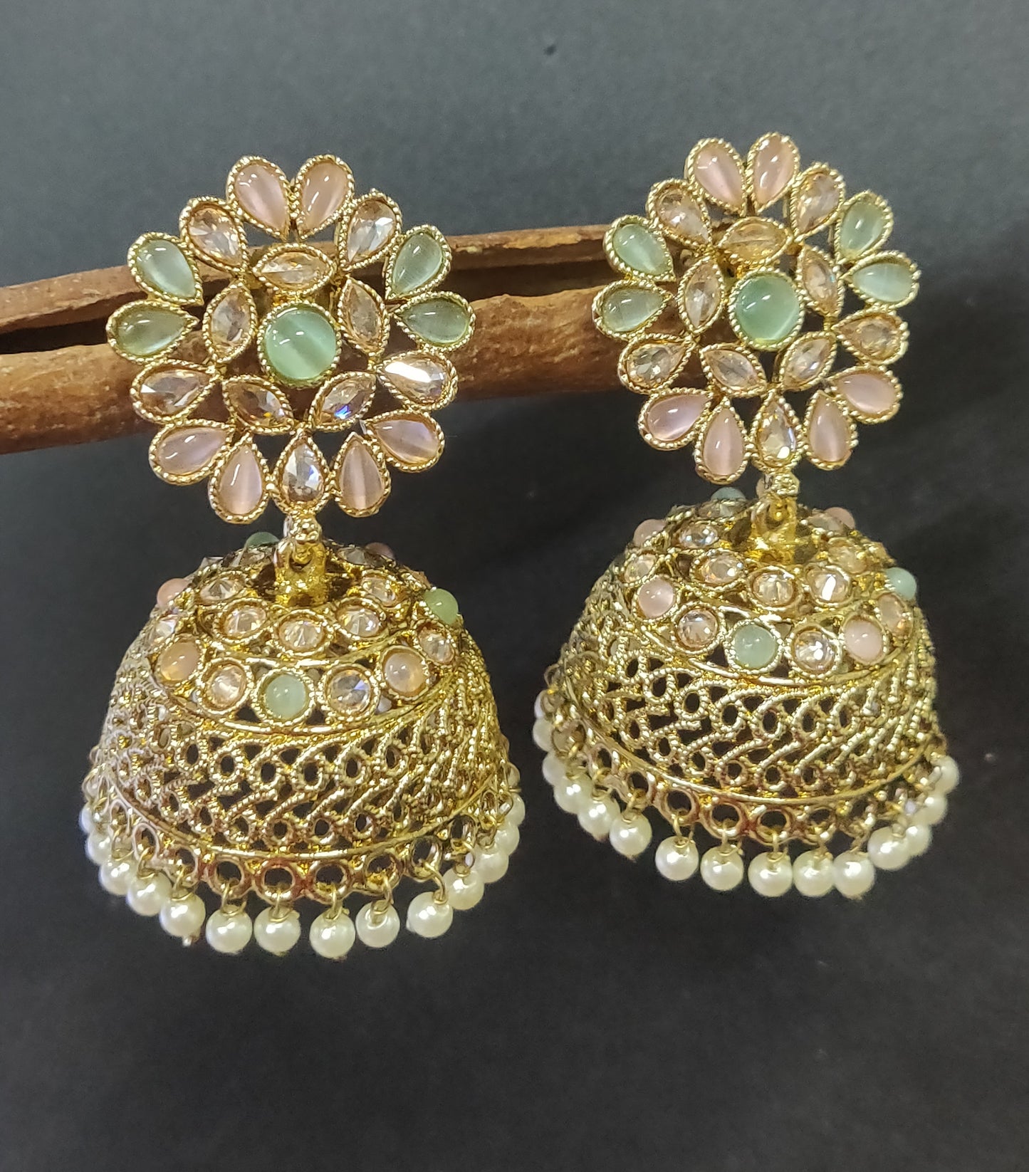 Polki Mehandi Jhumki Combo Earring Sku 697 rchiecreation