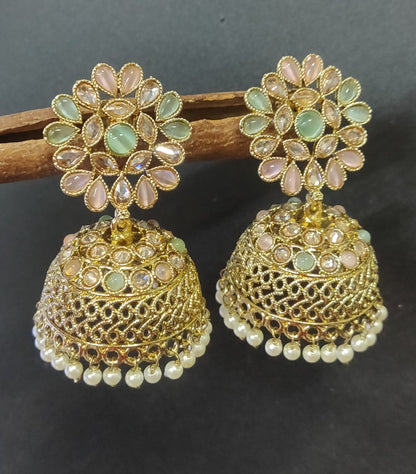 Polki Mehandi Jhumki Combo Earring Sku 697 rchiecreation