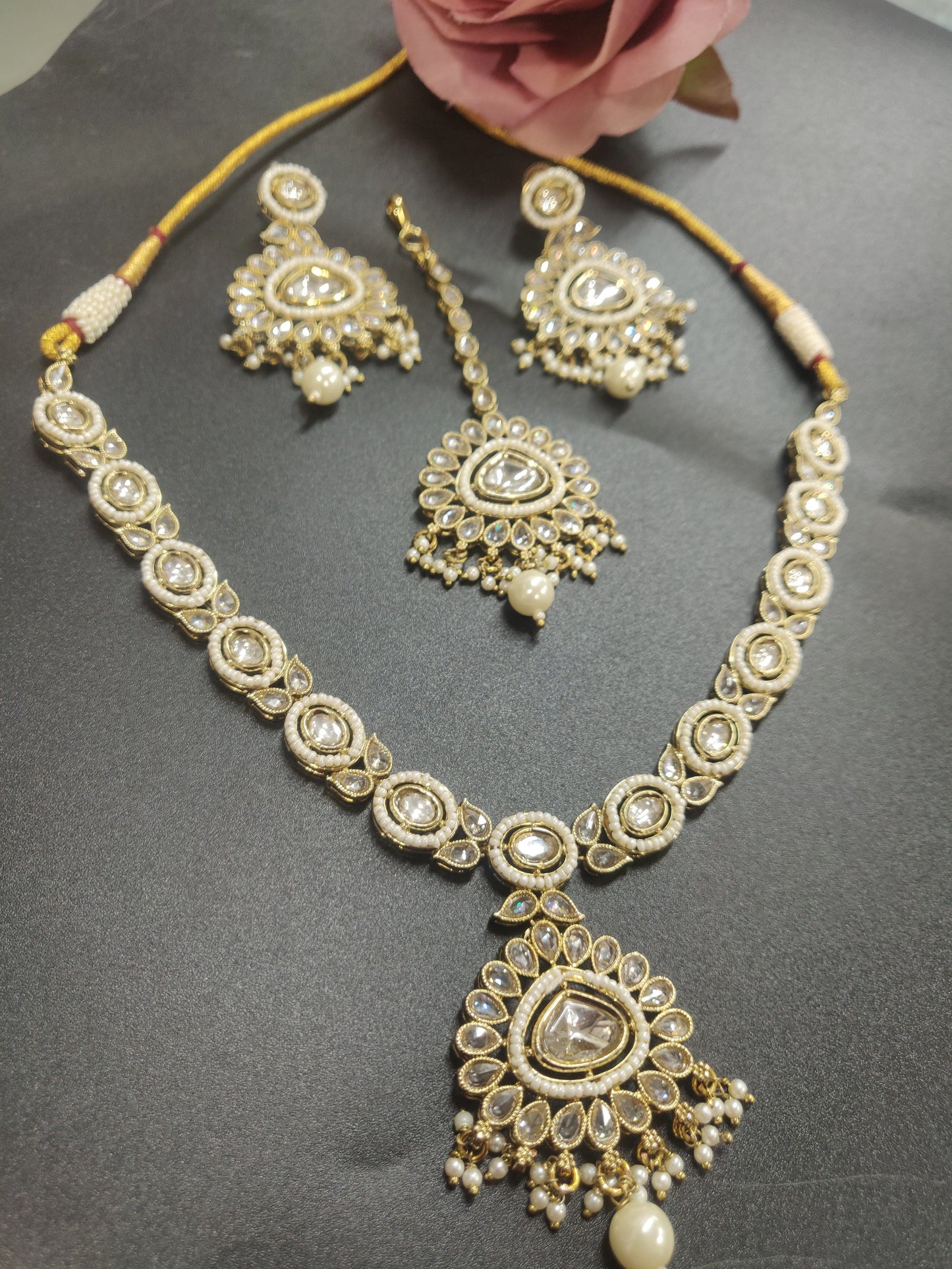 Mehandi Polki Moissanite Necklace Set SKU-6637 rchiecreation