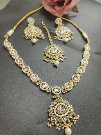 Mehandi Polki Moissanite Necklace Set SKU-6637 rchiecreation