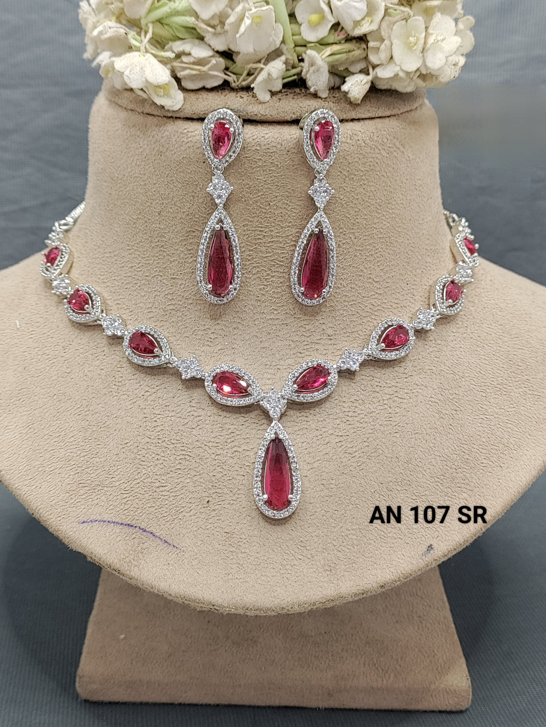 Cz Ad Rodium Necklace Sku AN 107 SR C3 rchiecreation