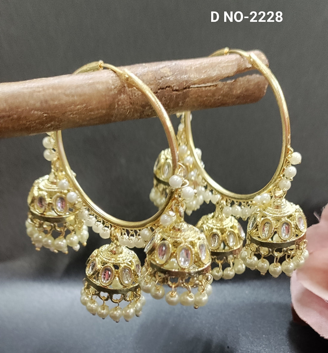 Golden Kundan Hoop Bali Earing SKU-2228 rchiecreation