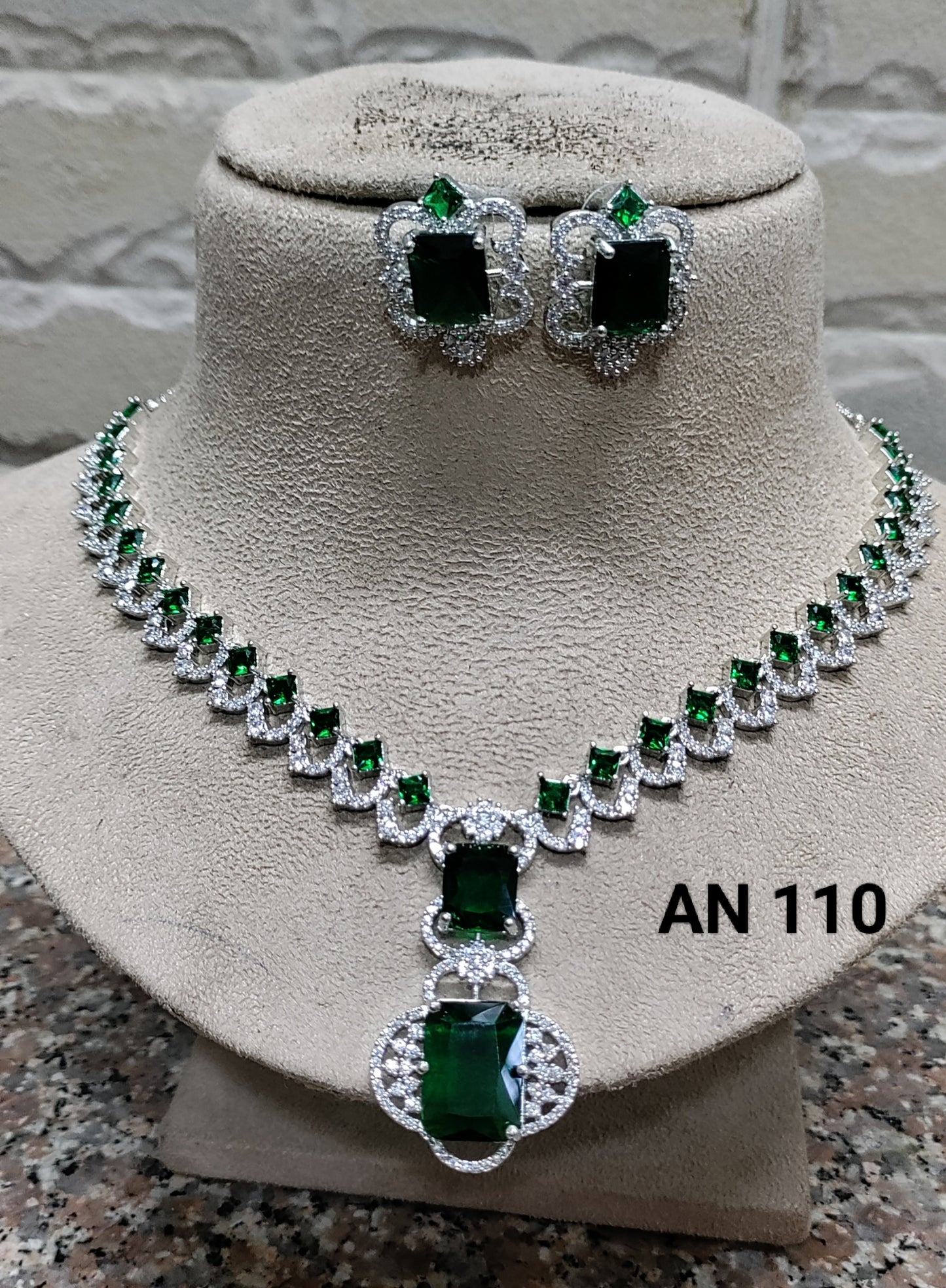 Cz Ad Rodium Necklace Set Sku AN 110 rchiecreation