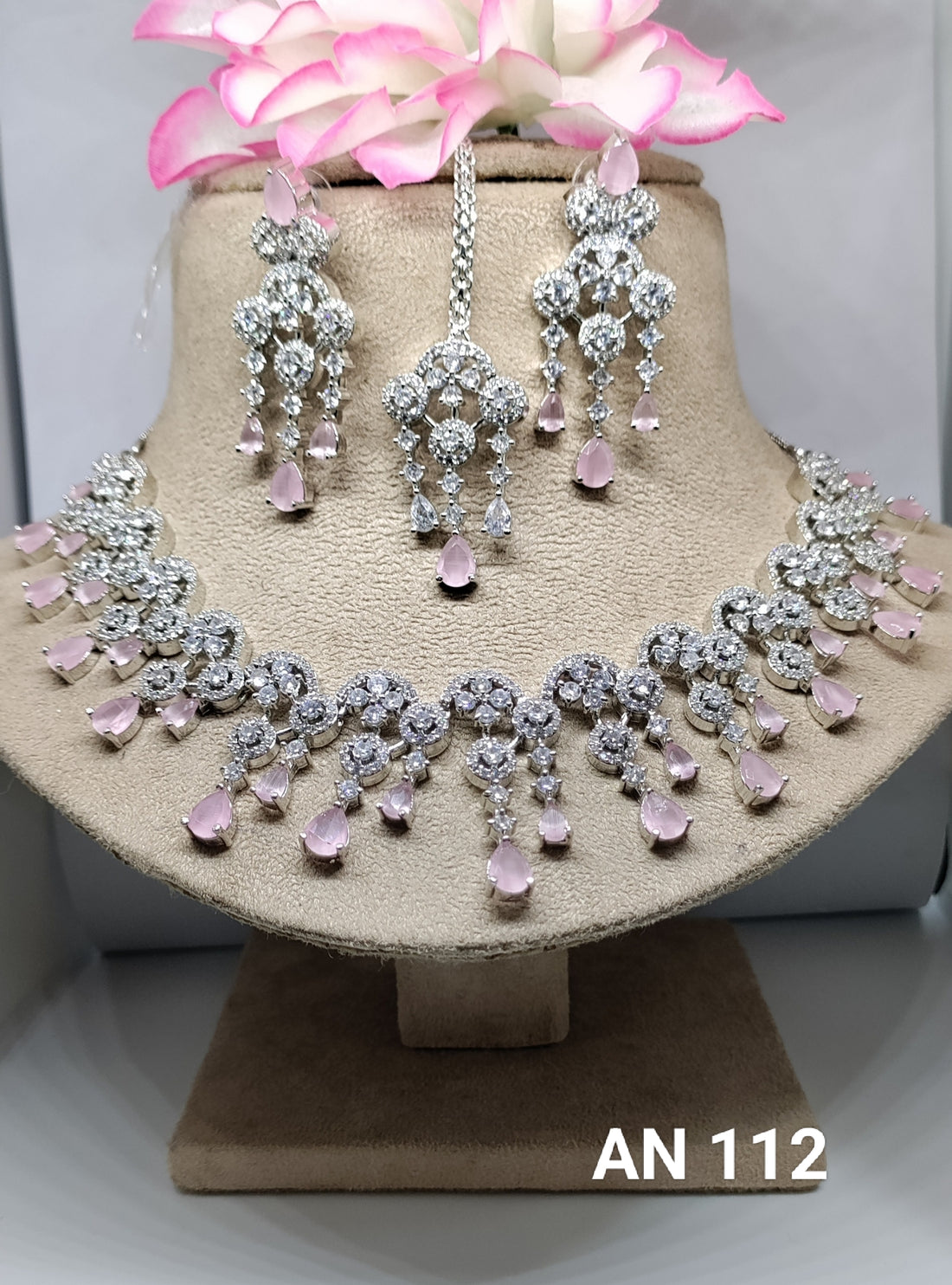 Cz Ad Rodium Necklace Set SKU AN 112 rchiecreation