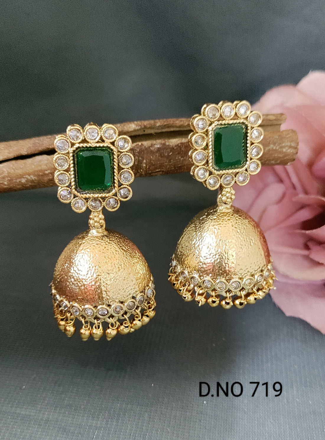 Antique Golden Polki Jhumki Sku 719-A/D3