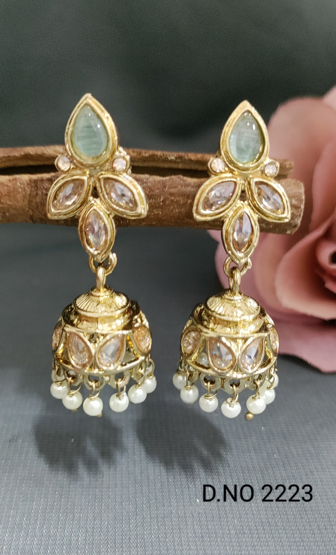 KB Stone Jhumki Earrings Sku 2223 A/3