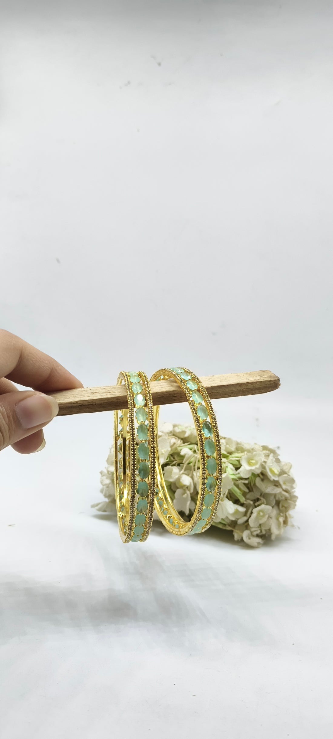 Cz Stone Mint Golden Bangle SKU 6080