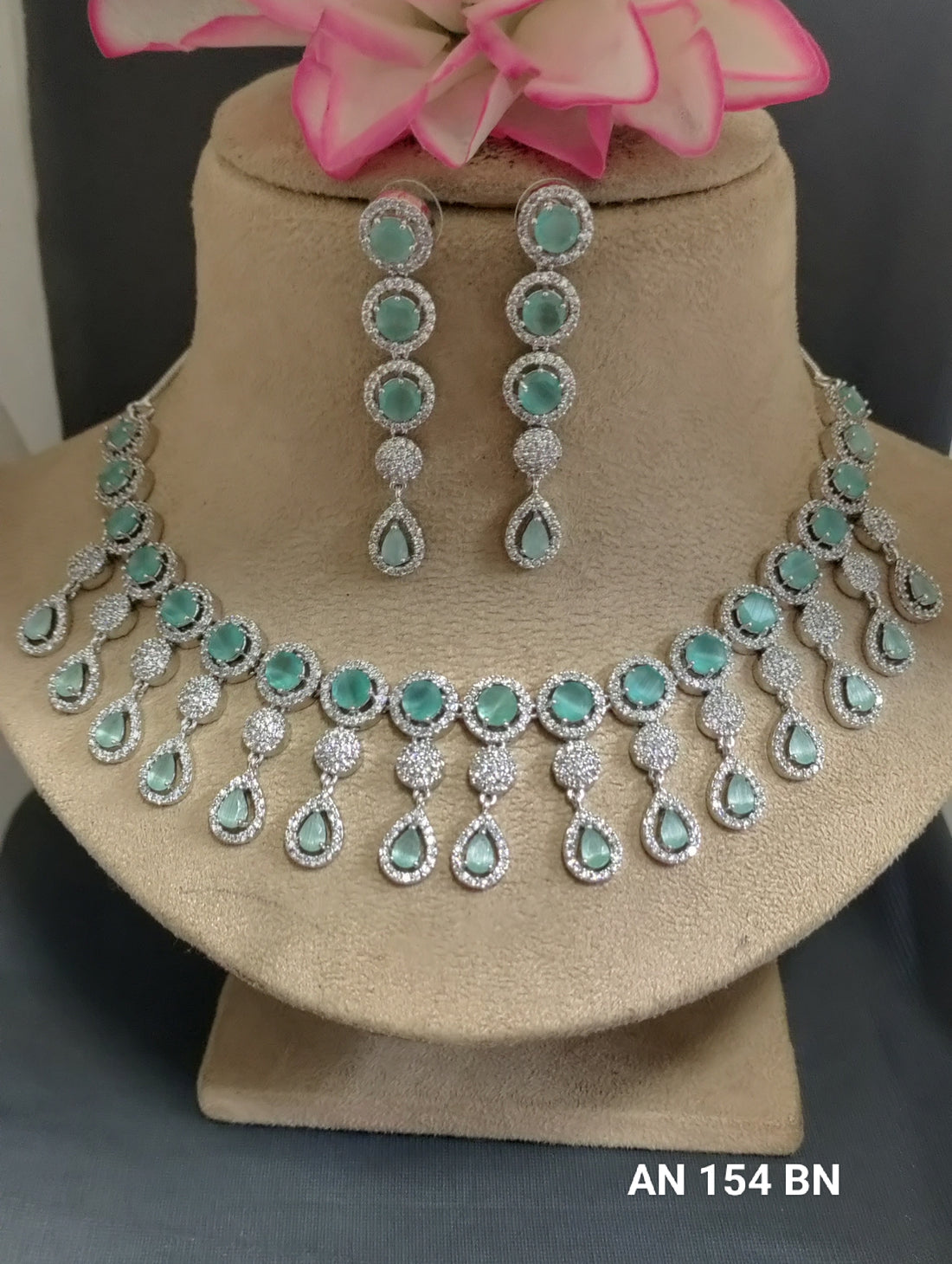 American Diamond Necklace Rodium SKU-AN 154 BN /C3