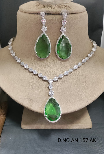 American Diamond Necklace Rodium Sku AN 157 AK C-6