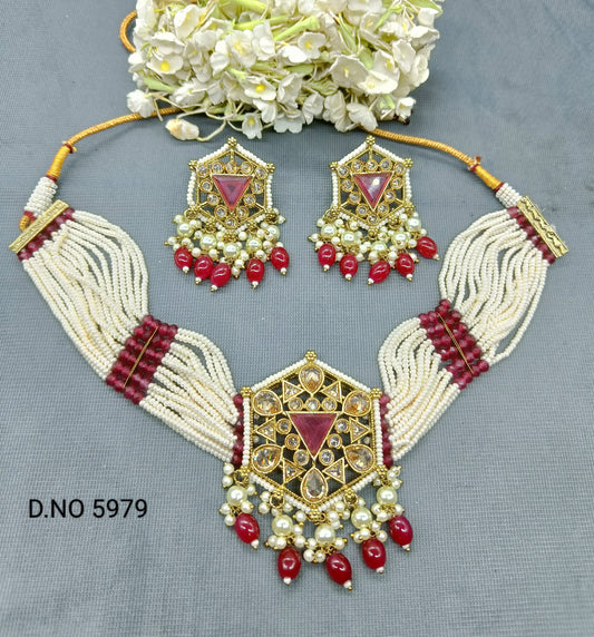 Choker Pearl Necklace Mehandi Set Sku 5979 B1