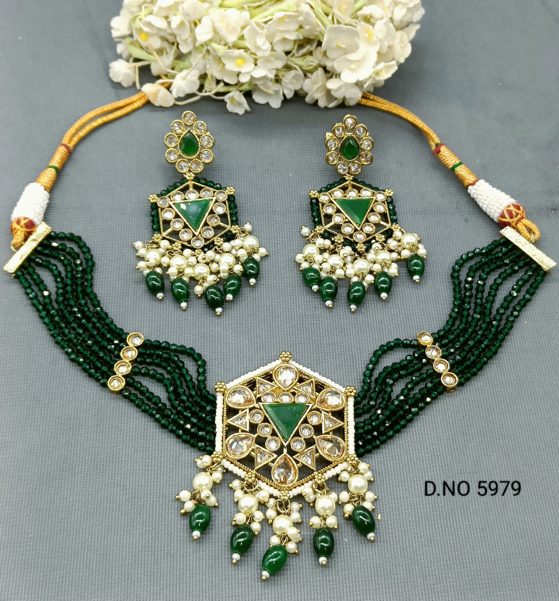 Choker Pearl Necklace Mehandi Set Sku 5979 B5