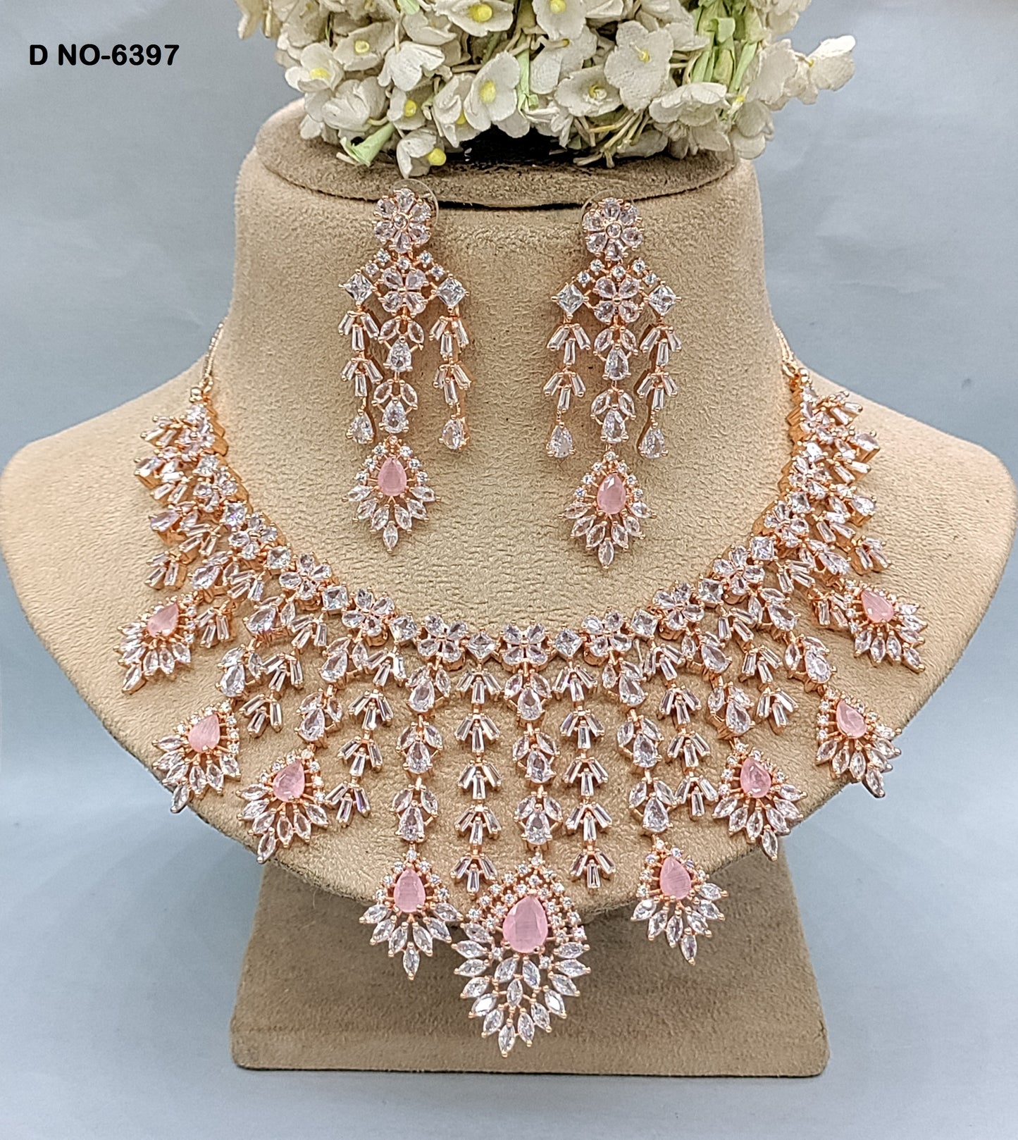 American Diamond Rose gold Necklace Sku-6397 rchiecreation