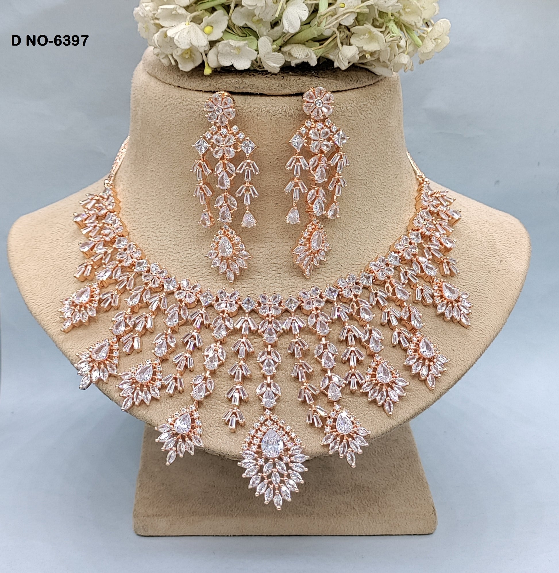 American Diamond Rose gold Necklace Sku-6397 rchiecreation