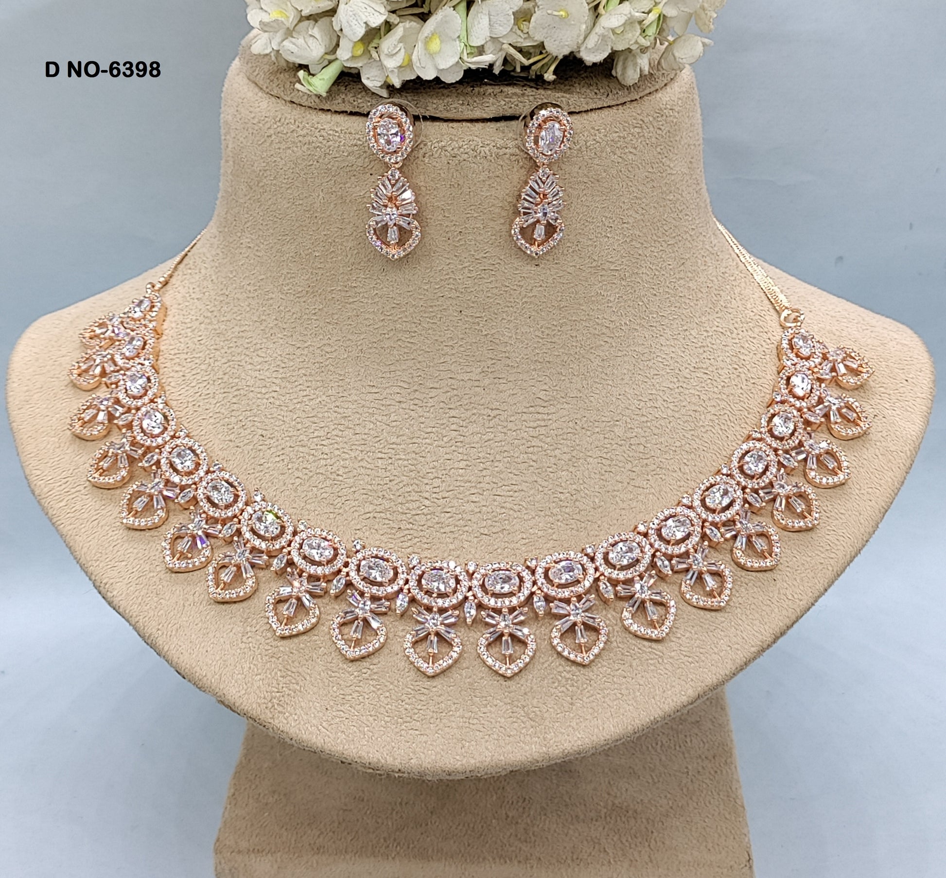 American Diamond Rose gold Necklace Sku-6398 rchiecreation