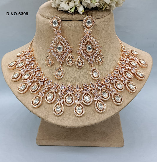 American Diamond Rose gold Necklace Sku-6399 rchiecreation