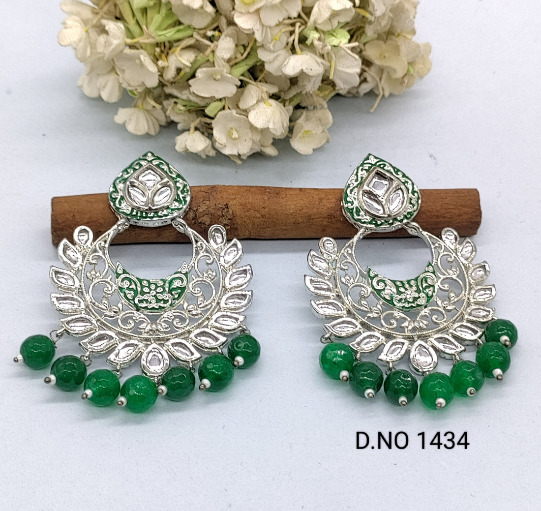 Rodium Polki Kundan Earring Sku-1434 rchiecreation