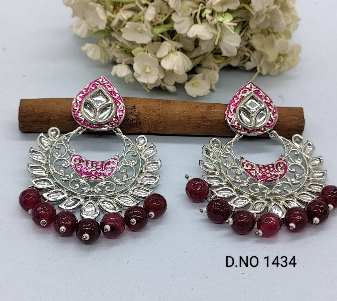 Rodium Polki Kundan Earring Sku-1434 rchiecreation