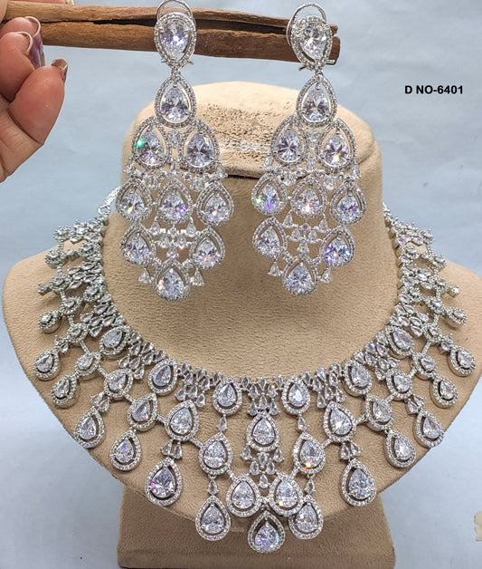 American Diamond Rodium Necklace Sku-6401 rchiecreation
