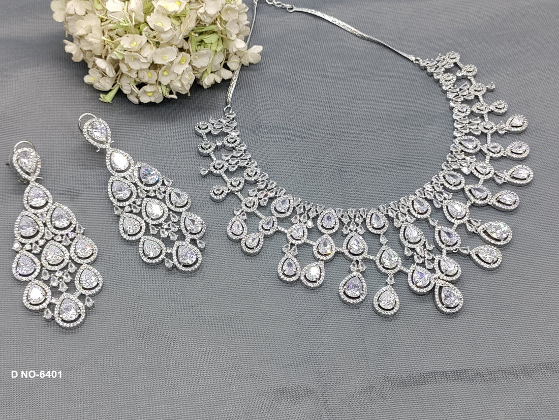 American Diamond Rodium Necklace Sku-6401 rchiecreation