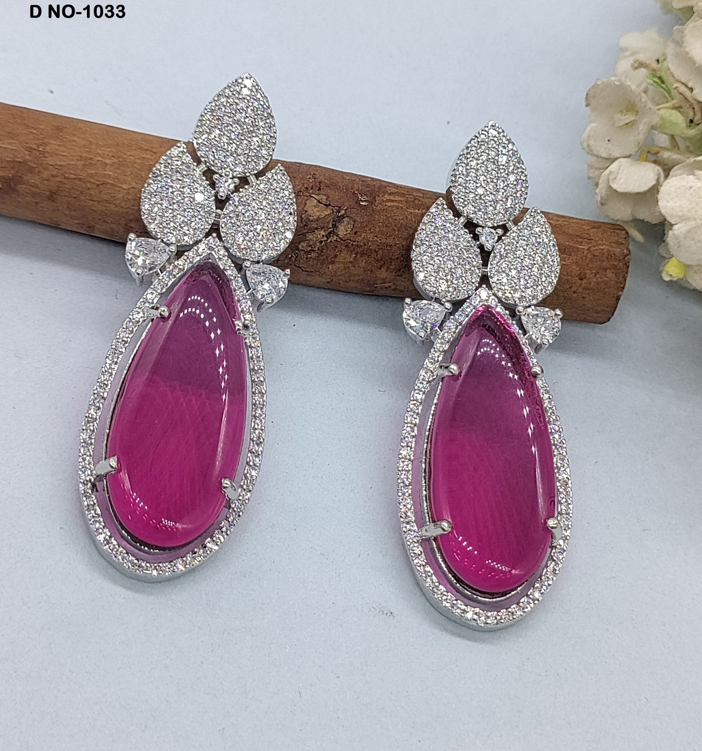 Rodium American Diamond Earrings Sku-1033 rchiecreation