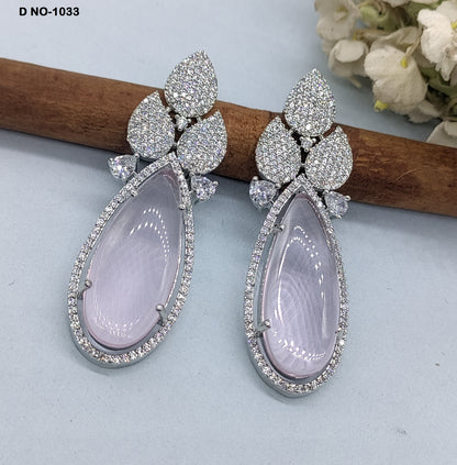 Rodium American Diamond Earrings Sku-1033 rchiecreation