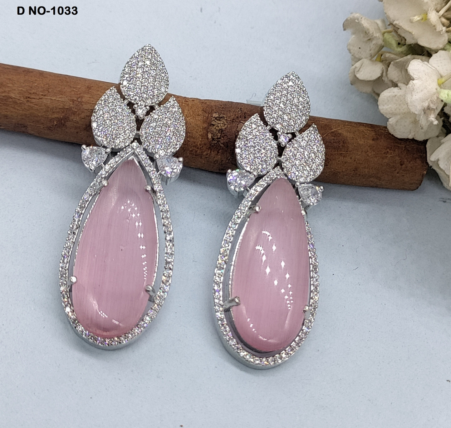 Rodium American Diamond Earrings Sku-1033 rchiecreation