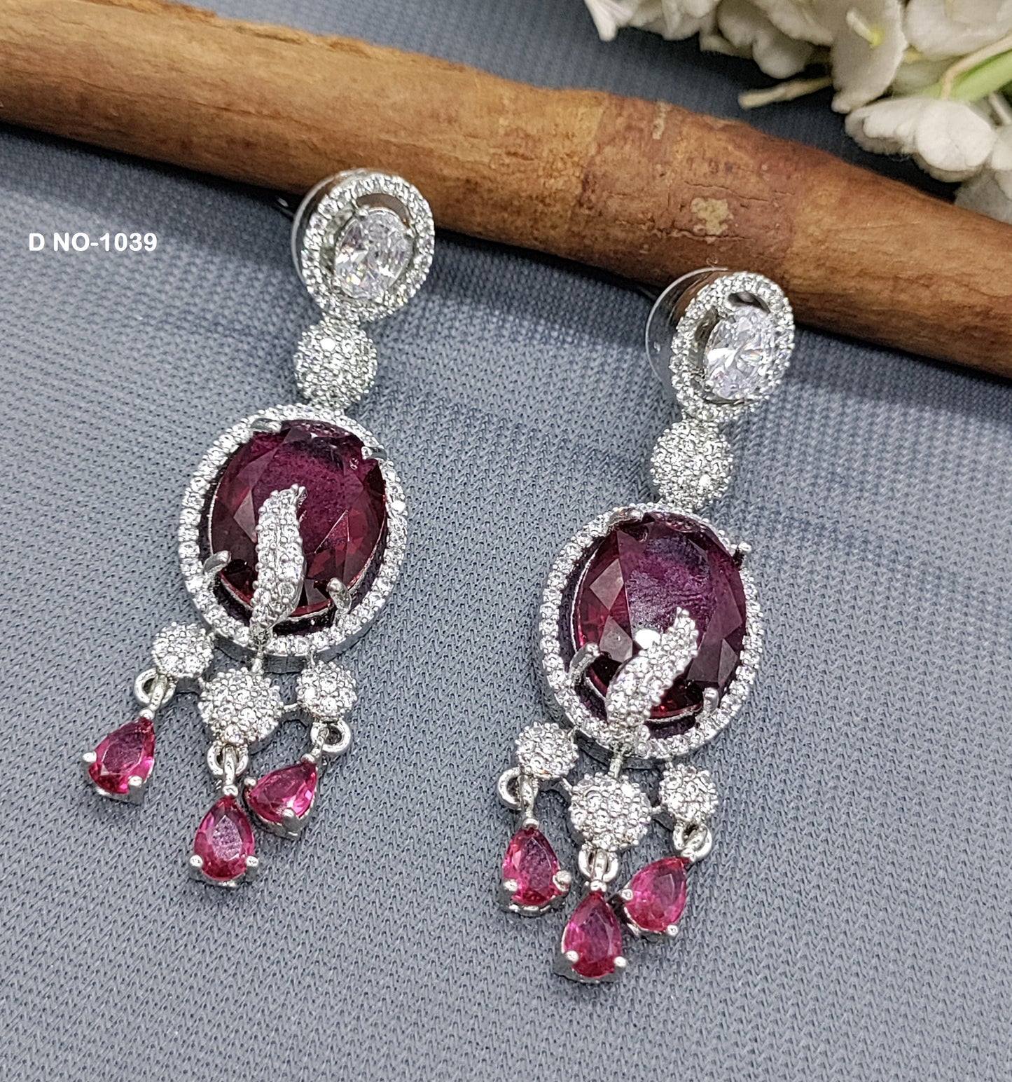 CZ Rodium  American Diamond Earrings Sku-1039 rchiecreation