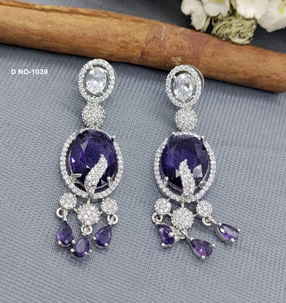 CZ Rodium  American Diamond Earrings Sku-1039 rchiecreation