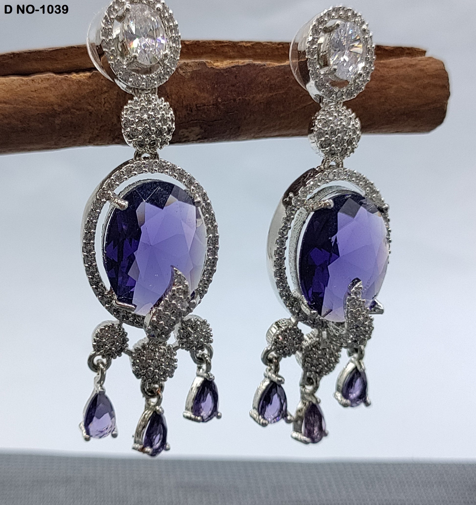 CZ Rodium  American Diamond Earrings Sku-1039 rchiecreation