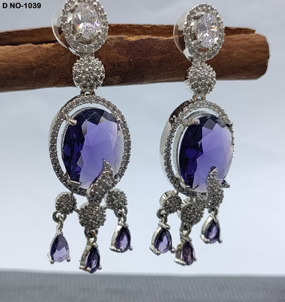 CZ Rodium  American Diamond Earrings Sku-1039 rchiecreation