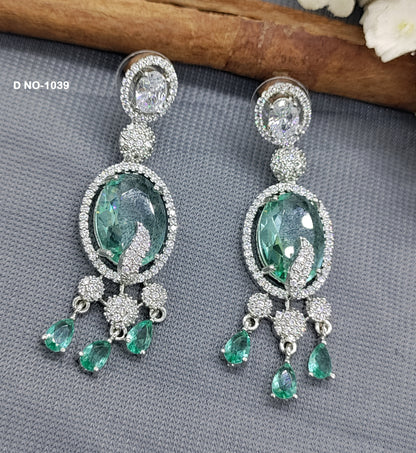 CZ Rodium  American Diamond Earrings Sku-1039 rchiecreation