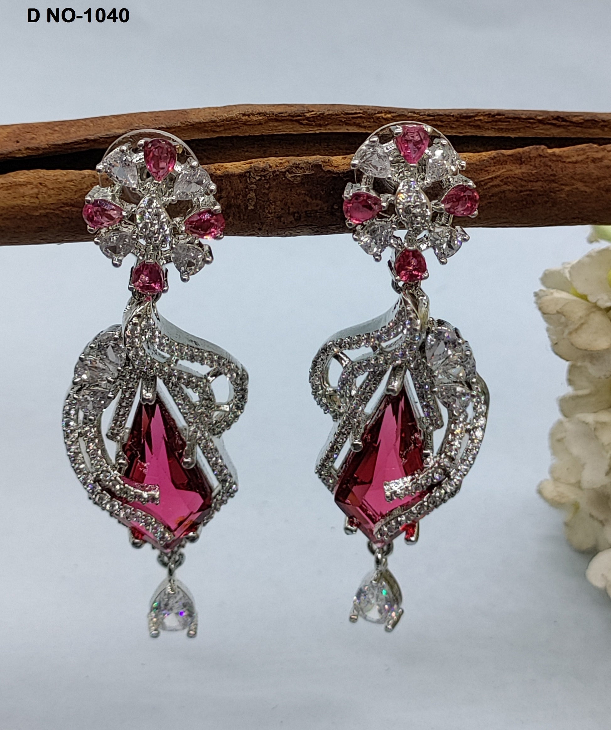 CZ Rodium  American Diamond Earrings Sku-1040 rchiecreation