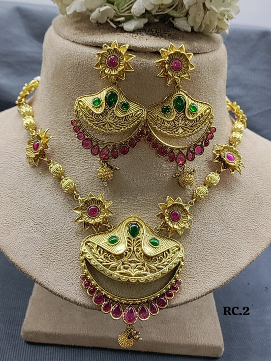Rajwadi Golden Necklace Set Sku-RC.2 rchiecreation
