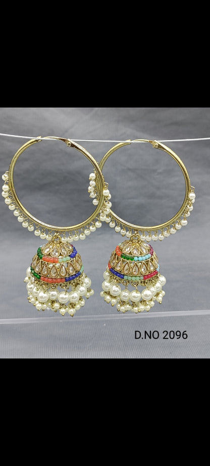 Polki Mehandi Hoop Bali Jhumki Earring Sku 2096 rchiecreation