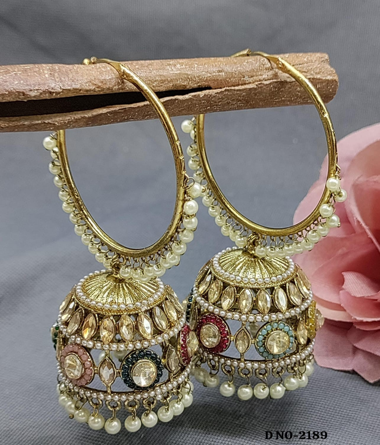 Mehandi Hoop Zhumki Bali Earing SKU-2189 rchiecreation