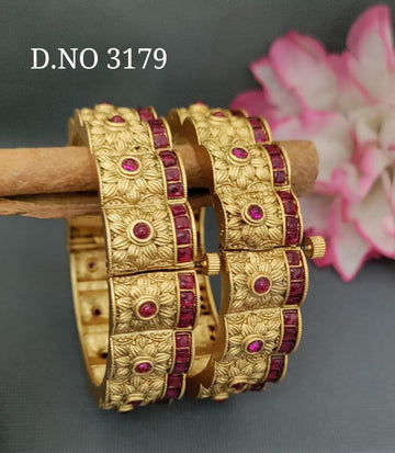 Antique Golden Openable Bangles Sku 3179 D-2