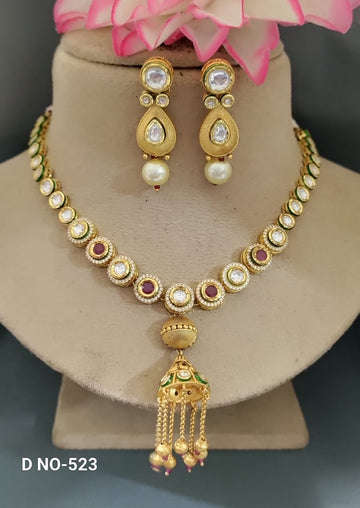 Golden Kundan Necklace SKU 523 D-4